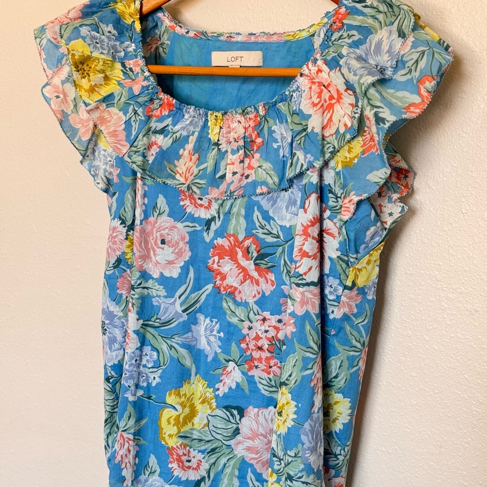LOFT Women's Floral Blue Top